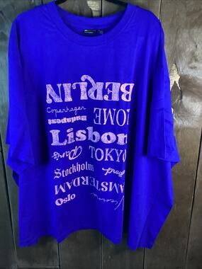 ASOS Design Curve Oversized T-Shirt With Locations Graphic In Blue 3XL
